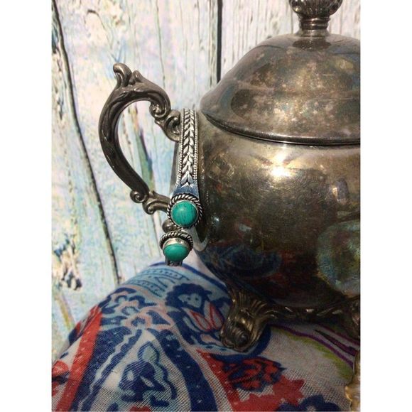 Turquoise SilverPlate Bangle Bracelet Adjustable NEW - Picture 12 of 16